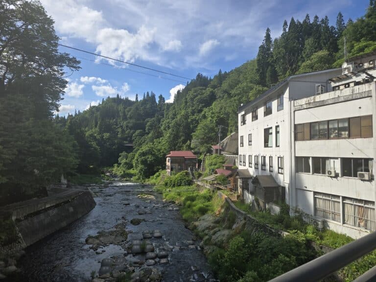 野尻川沿いに佇む恵比寿屋旅館の外観